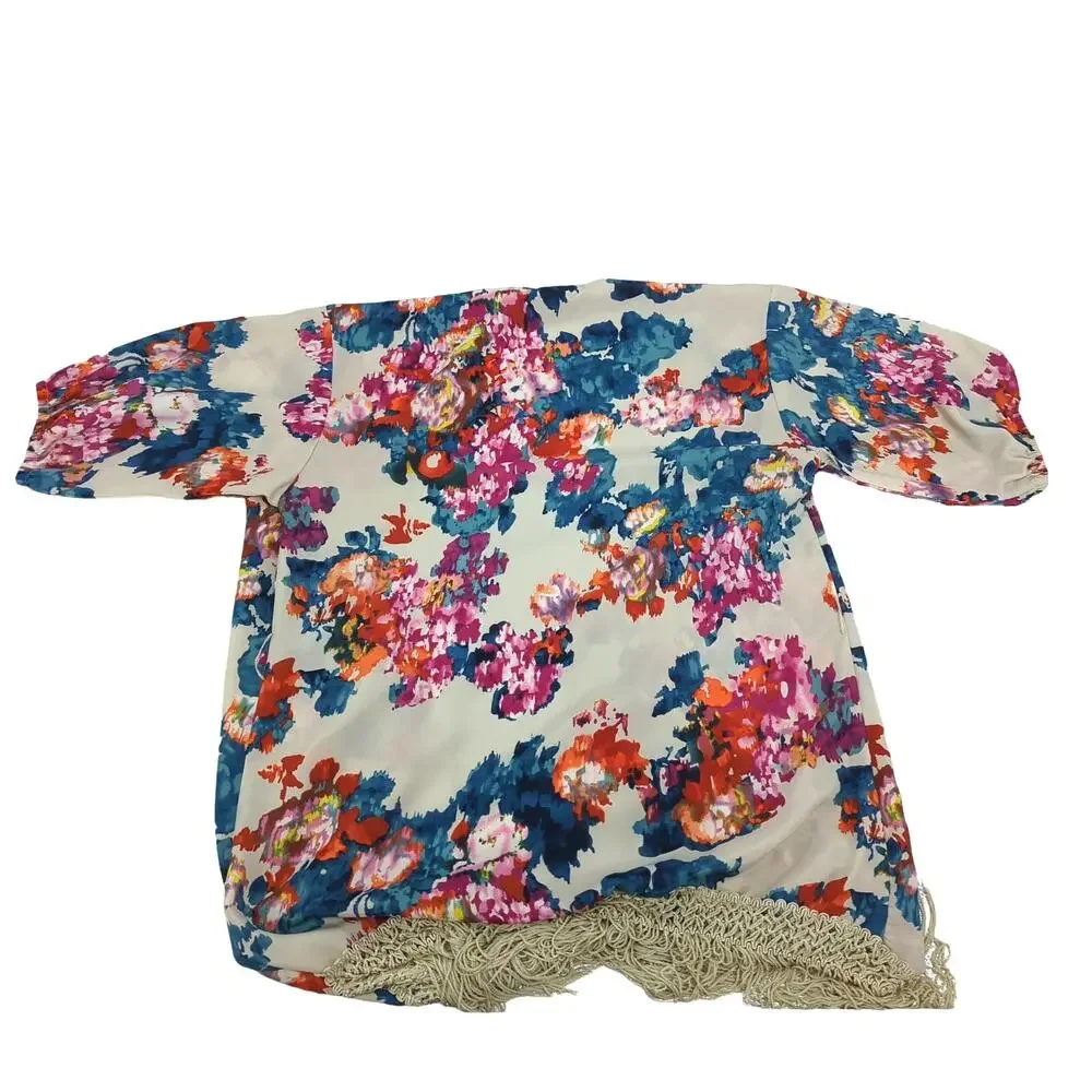 EUC Gimmicks by BKE Floral Tunic Womens S Scrunchie Sleeve Drop Yarn Hem - Picture 2 of 6